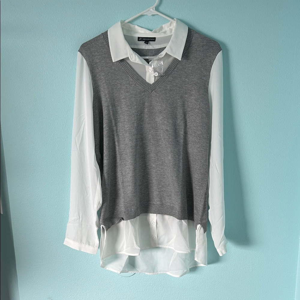 Adrianna Papell Gray and White Layered Top